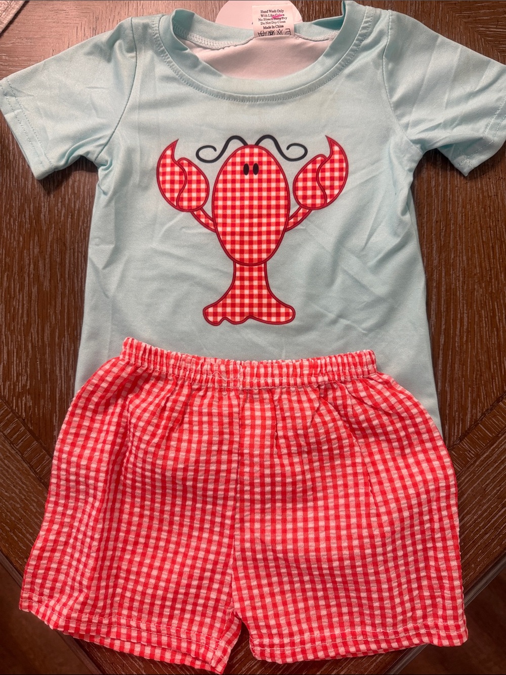 Kids Light Blue & Red Crab matching short set